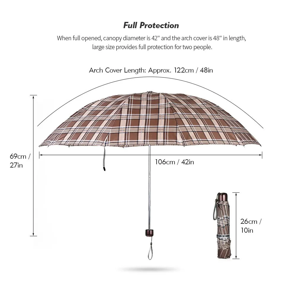 Guarda-chuva de viagem dobrável grande de 42 polegadas portátil
