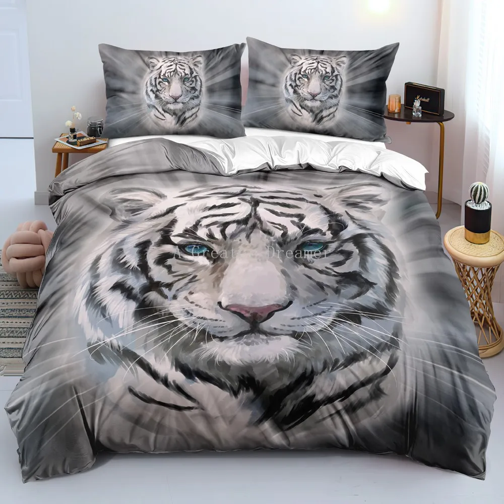 

Tiger Duvet Cover Boy's Luxury Quilt Cover Animal 3d Bedding Set Vivid With Pillowcase Home Textiles For Adults King Size