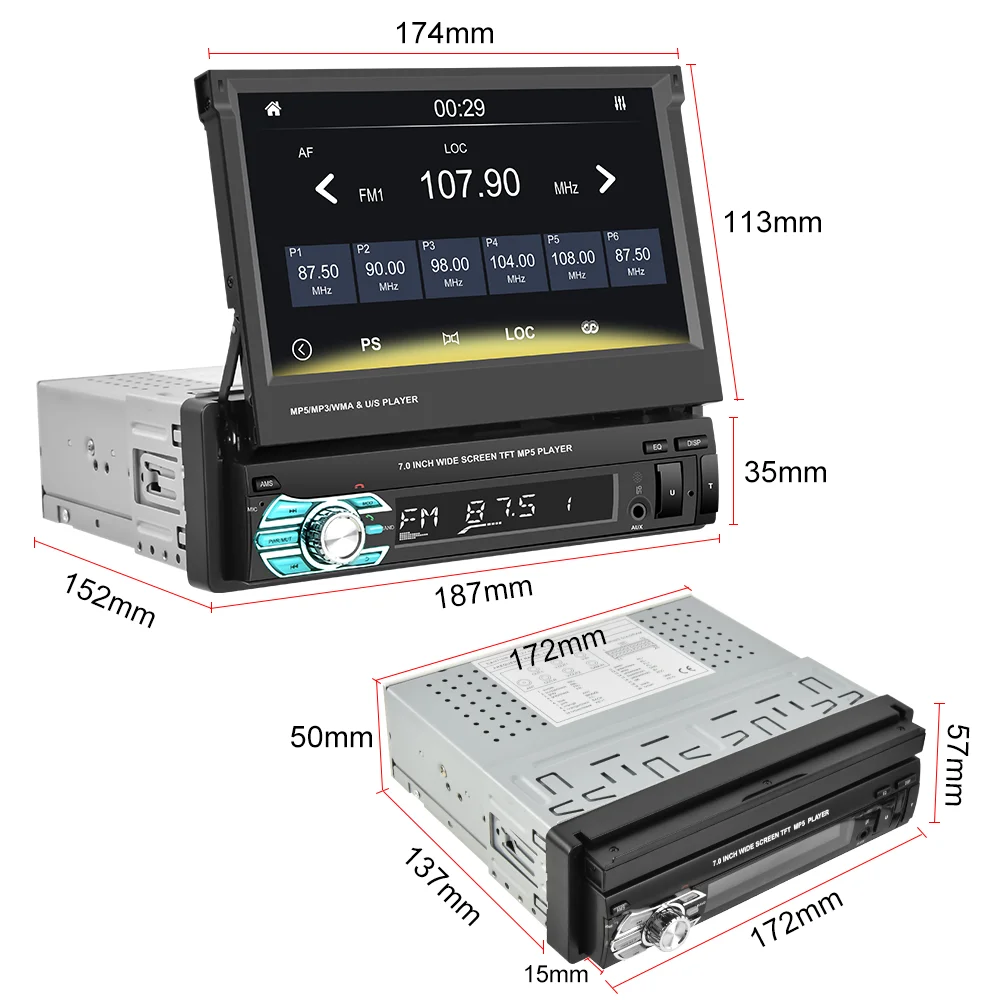 LeeKooLuu 1Din Radio samochodowe wbudowany Carplay Android automatycznie chowana wyświetlacz 1 Din Autoradio pojedynczy Din Stereo sterowanie