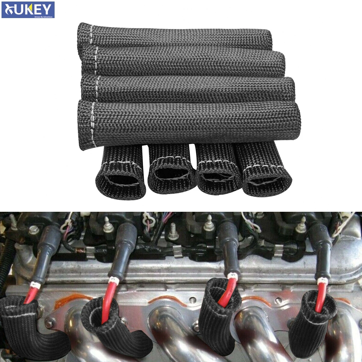 8X Spark Plug Wire Heat Shield Boot Loom Sleeve Protector 1500°F Glass Fiber For Chevrolet GM LS1 LS2 LS3 LS6 Engine Accessories