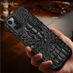 Genuine Leather Case for iPhone 16 15 13 12 11 14 Pro Max 12 13 Mini  XS XR 7 8 Plus Case 3D Croc Head Pattern Shockproof Cover