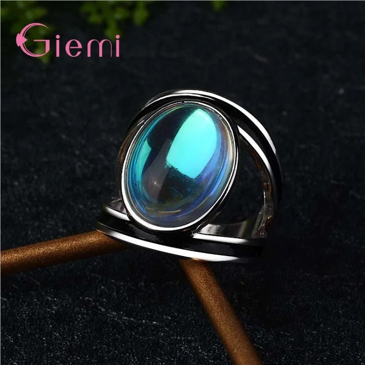 Fashion Women\'s Ring 925 Sterling Silver Natural Gemstone Moonstone Ring For Females Party Gift Jewelry