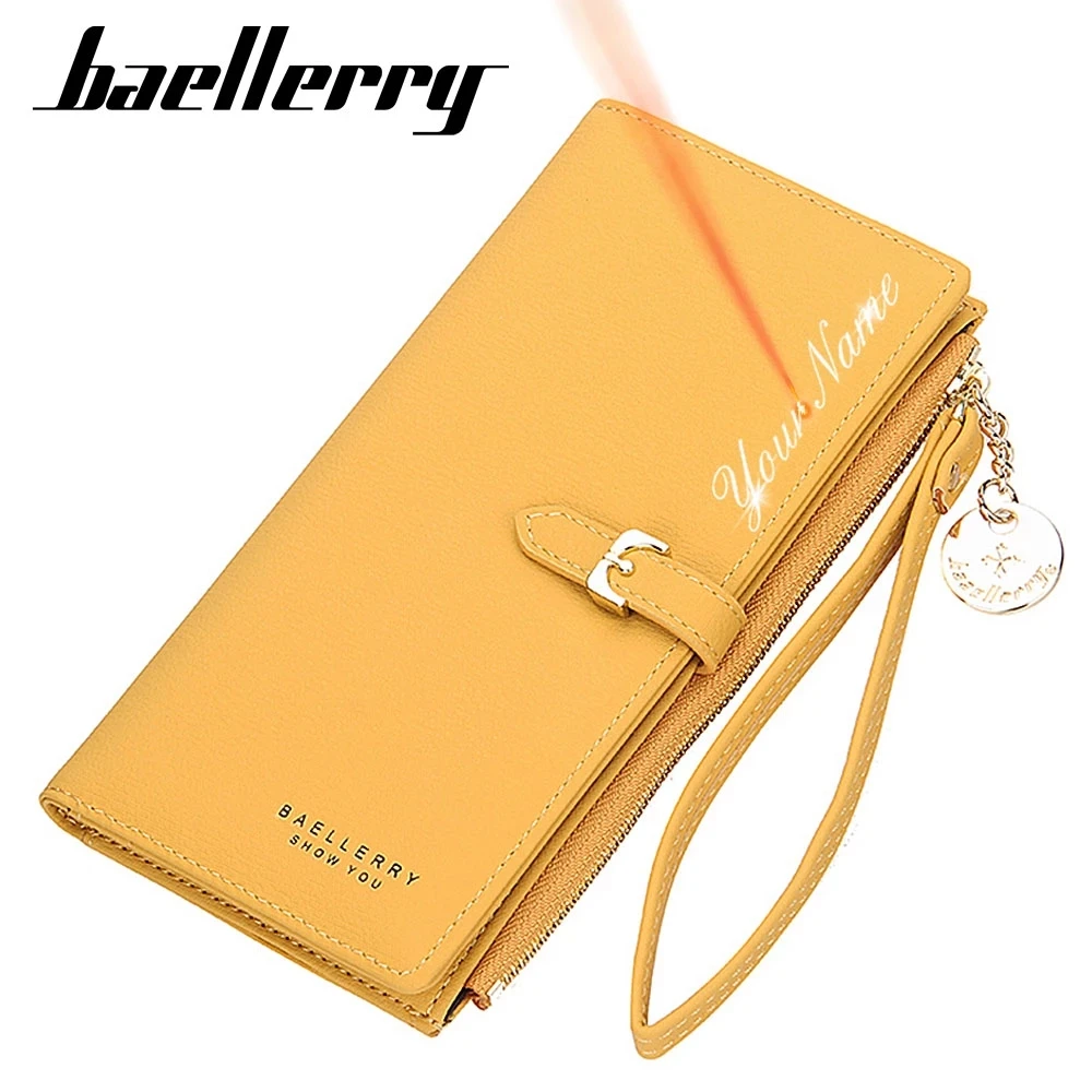 

2021 Women Wallets Free Name Engraving Fashion Long Top Quality Slim Female Purse Card Holder Yellow Brand Wallet For Women