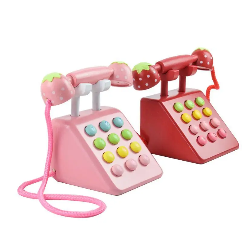 Pink Wooden Telephone Kids\' Simulation Phone Toy Pretend Play Digital Cognization Early Educational Toy