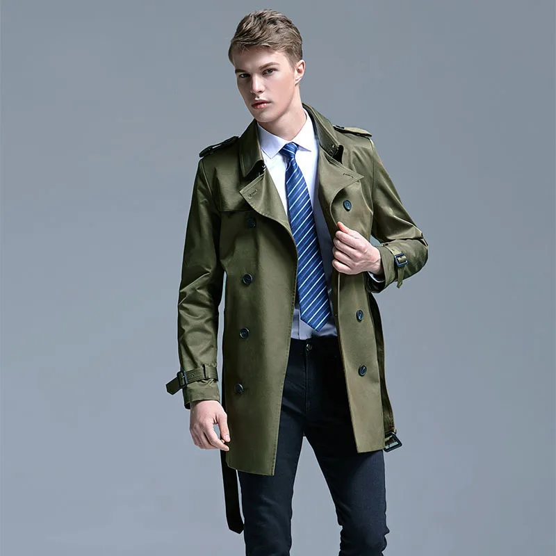 

Men Short Trench Coat England Fashion Spring and Autumn Double Breasted Jacket Slim Fit Casual Business Men's Wear Plus Size 6XL