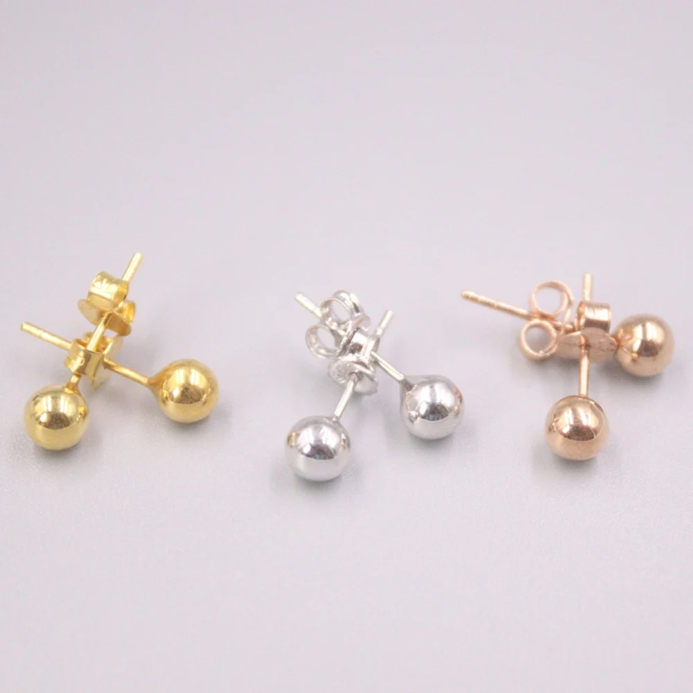 1Pair New Solid  Fine Pure 18Kt Yellow White Rose Gold Earrings Women 5mmW Smooth Ball Stud  Earrings 1-1.5g 18*5mm