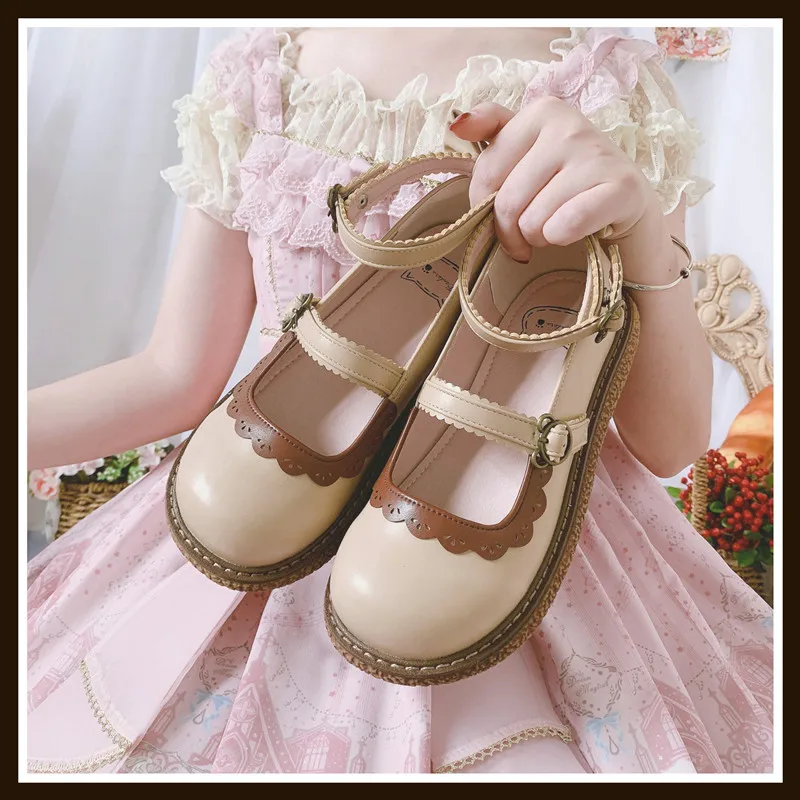 Lolita Doll Shoes Japanese Student Thick Bottom Round Head Shoes Shallow Mouth Kawaii Shoes Cosplay Loli Daily Single Shoes