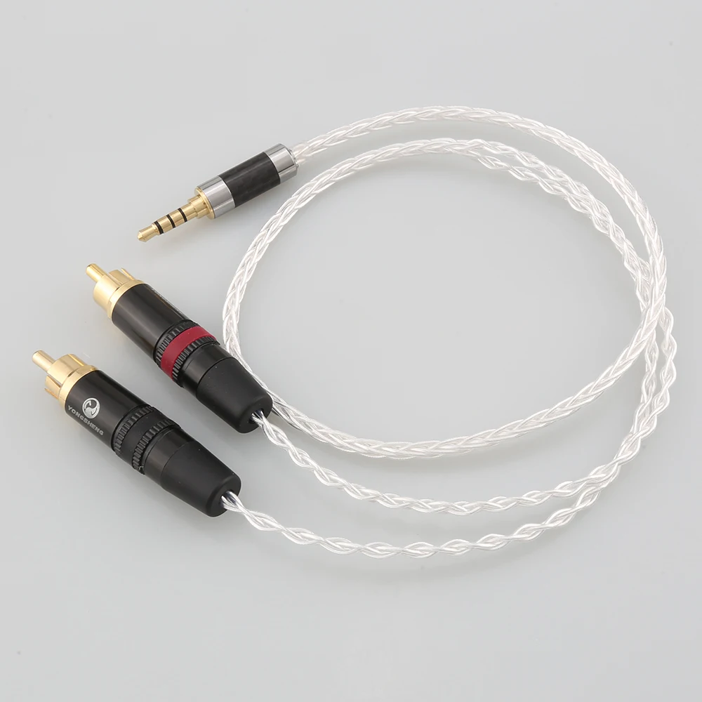 3.5mm TRRS Balanced Male to 2 RCA Male Audio Adapter Cable 7N OCC Copper Silver plated Audio Cable