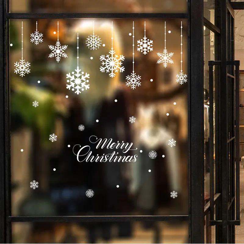 Snowflake Merry Christmas Electrostatic Sticker Glass Window Kids Room Home Decoration New Year Wall Stickers Decal Wallpaper