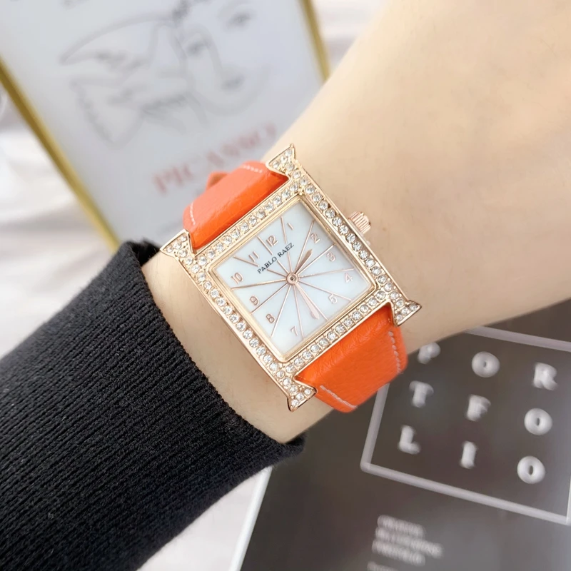 PABLO RAEZ Special Luxury Watch High-Grade Designer Diamond Leather Lady Dress Orange Jewelry Women Wristwatches Fashion Style