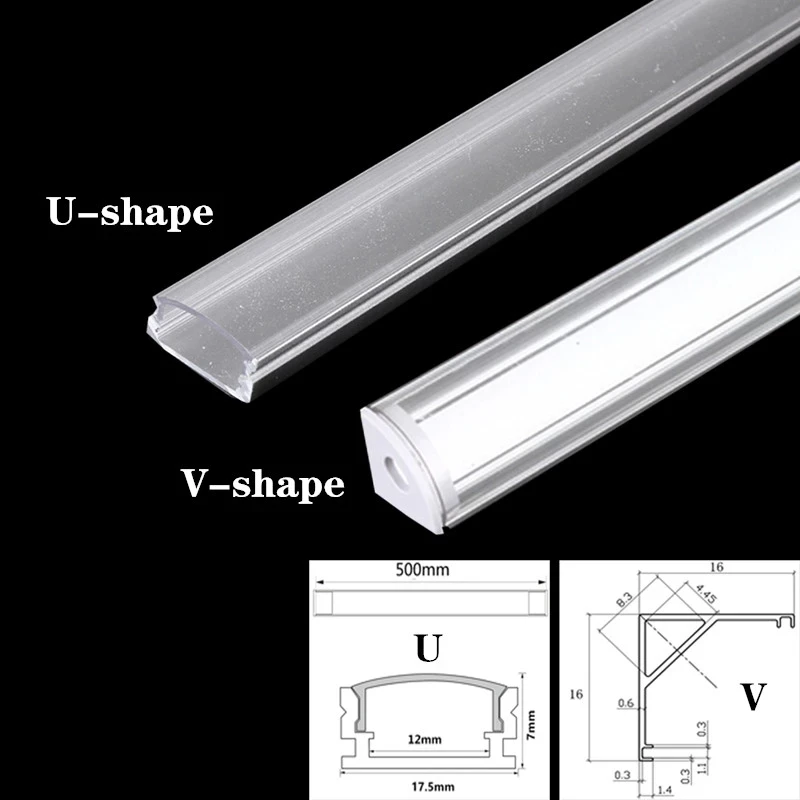 Kanał aluminiowy LED w kształcie litery U/V 0.5m, używany do 3528 5630 5050 LED strip kanał aluminiowy LED oświetlenie wewnętrzne