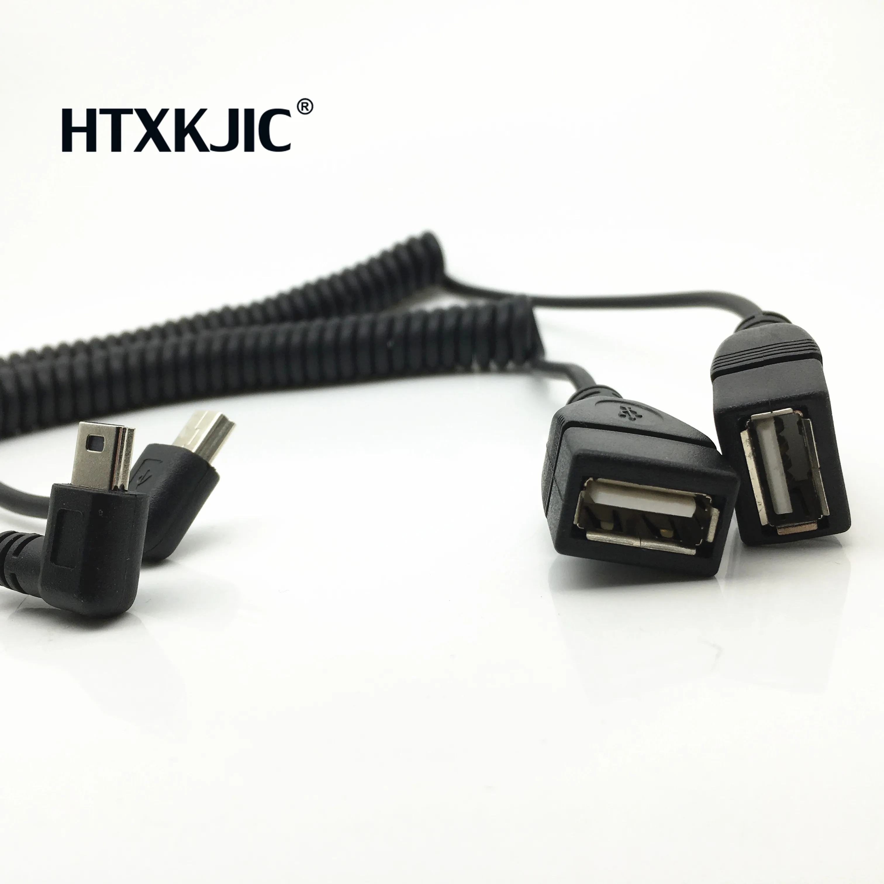 USB Female 90 degree to mini USB Right Left Stretch spring cable for Mobile hard disk and navigation mobile