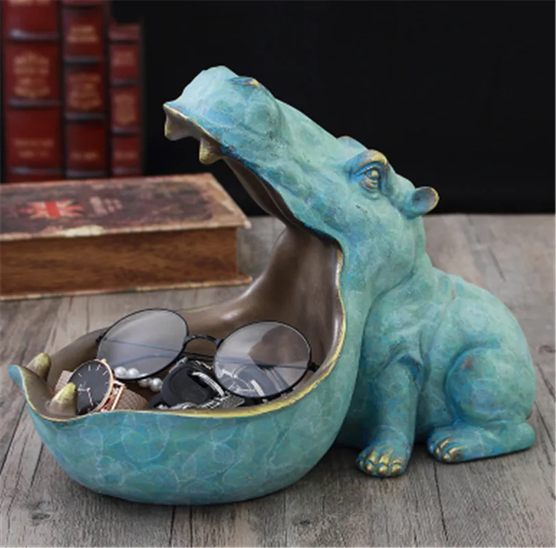 Abstract Hippopotamus Statue With Storage Funcion Resin Artware Sculpture Ornament For Desk Home Decoration Accessories