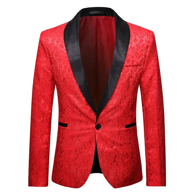 Red Nightclub Shawl Collar One Button Blazer Men 2023 Brand Paisley Jacquard Suit Jacket Mens Wedding Tuxedo Blazers Masculino