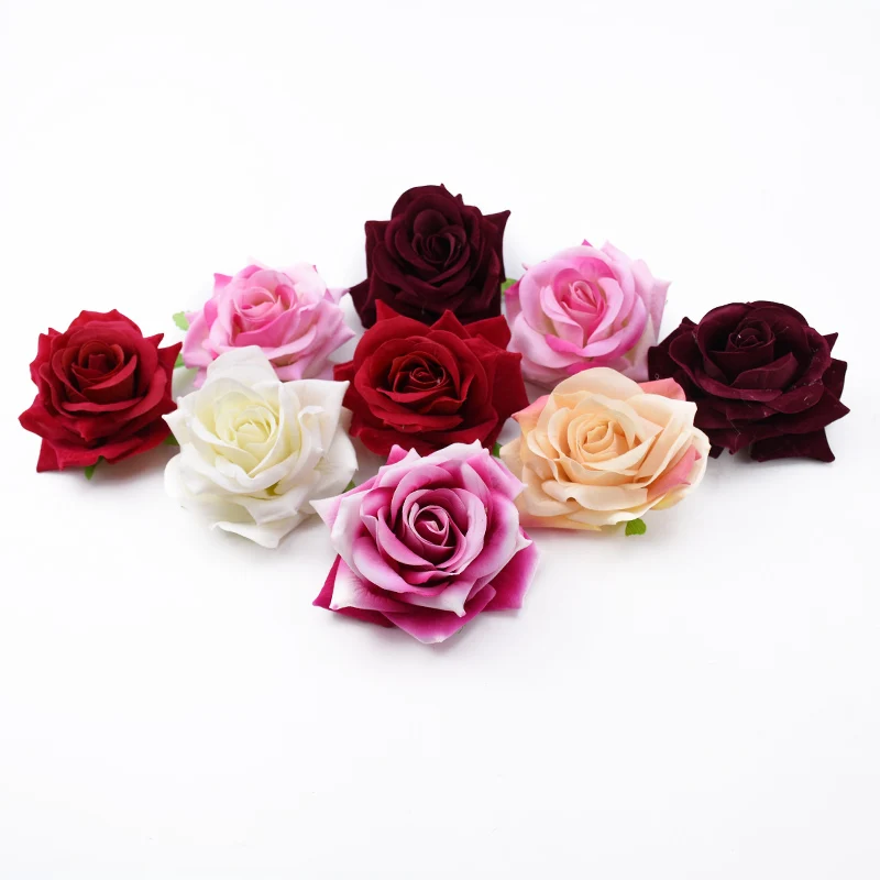 2 Pieces 10cm Fake Flowers for Scrapbooking Home Decoration Accessories Flannel Roses Head Diy Gifts Wedding Decorative Flowers