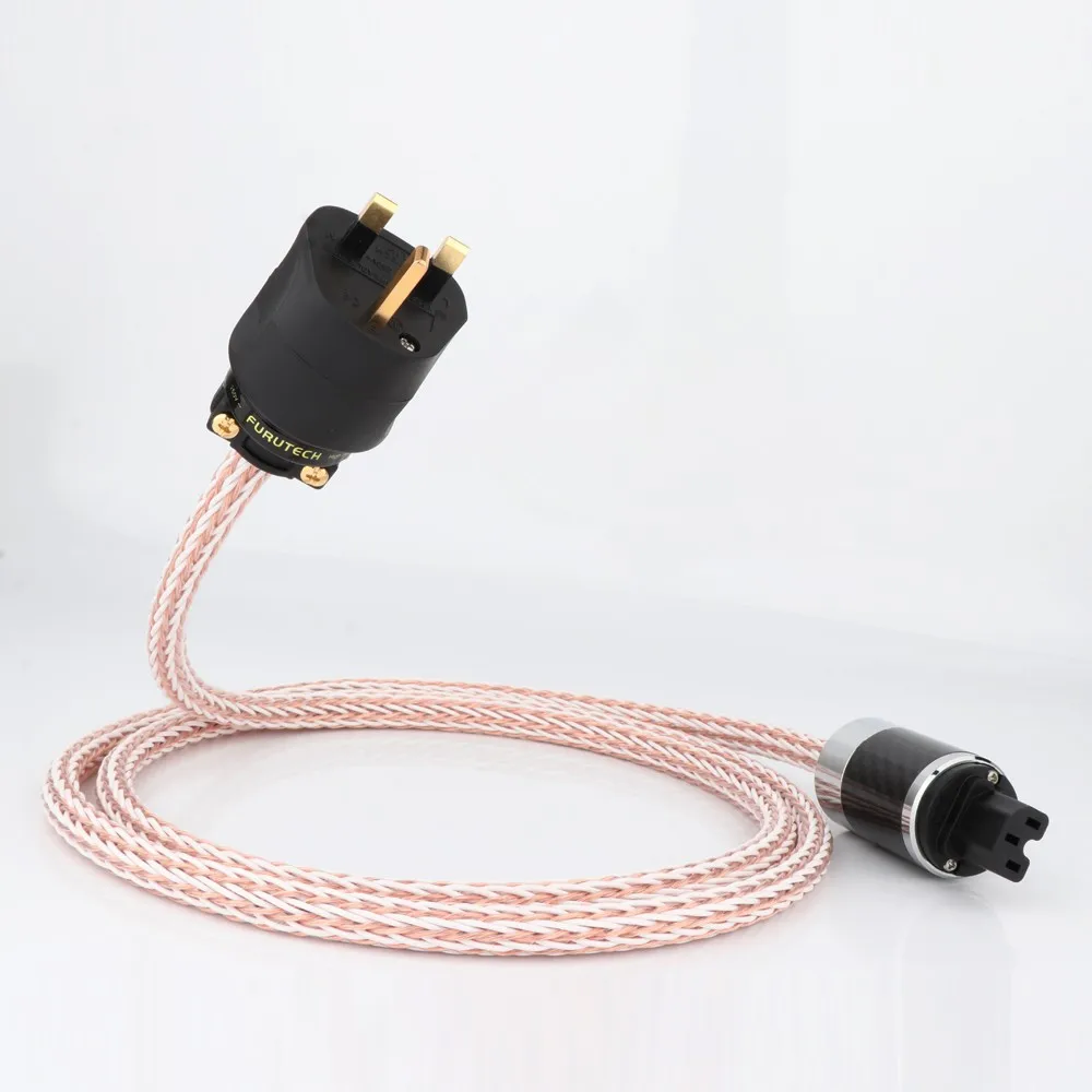 High Quality Hi-End 24 cores 6N OCC Hifi Power Cord with Gold Plated UK 13A + Carbon Fiber IEC Female ,HIFI AC Power Cable