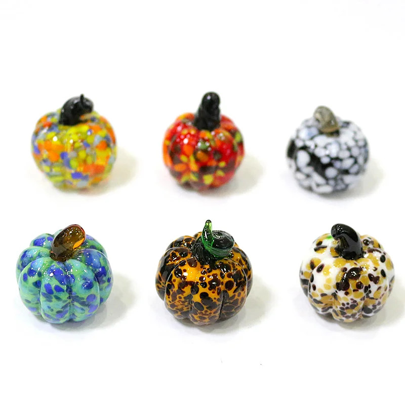 Custom Murano Glass Pumpkin Miniature Figurine Craft Ornaments Colorful Cute Plant Halloween Home Desk Fairy Garden Charms Decor