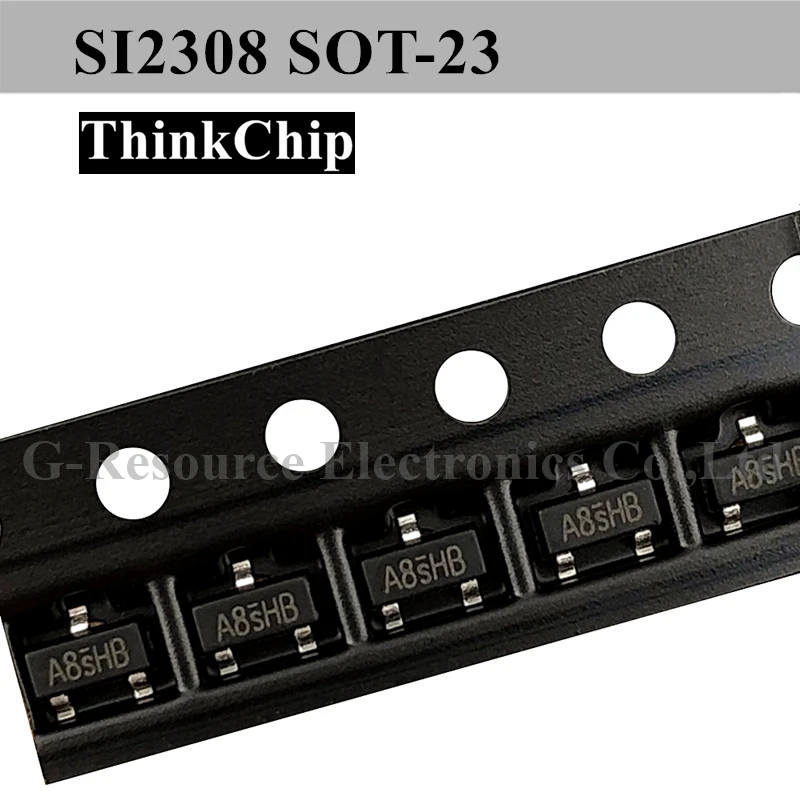 Si2308 100 sot-23 smd, transistor de efeito de canal n-canal (marcação a8shb), (2308 peças)