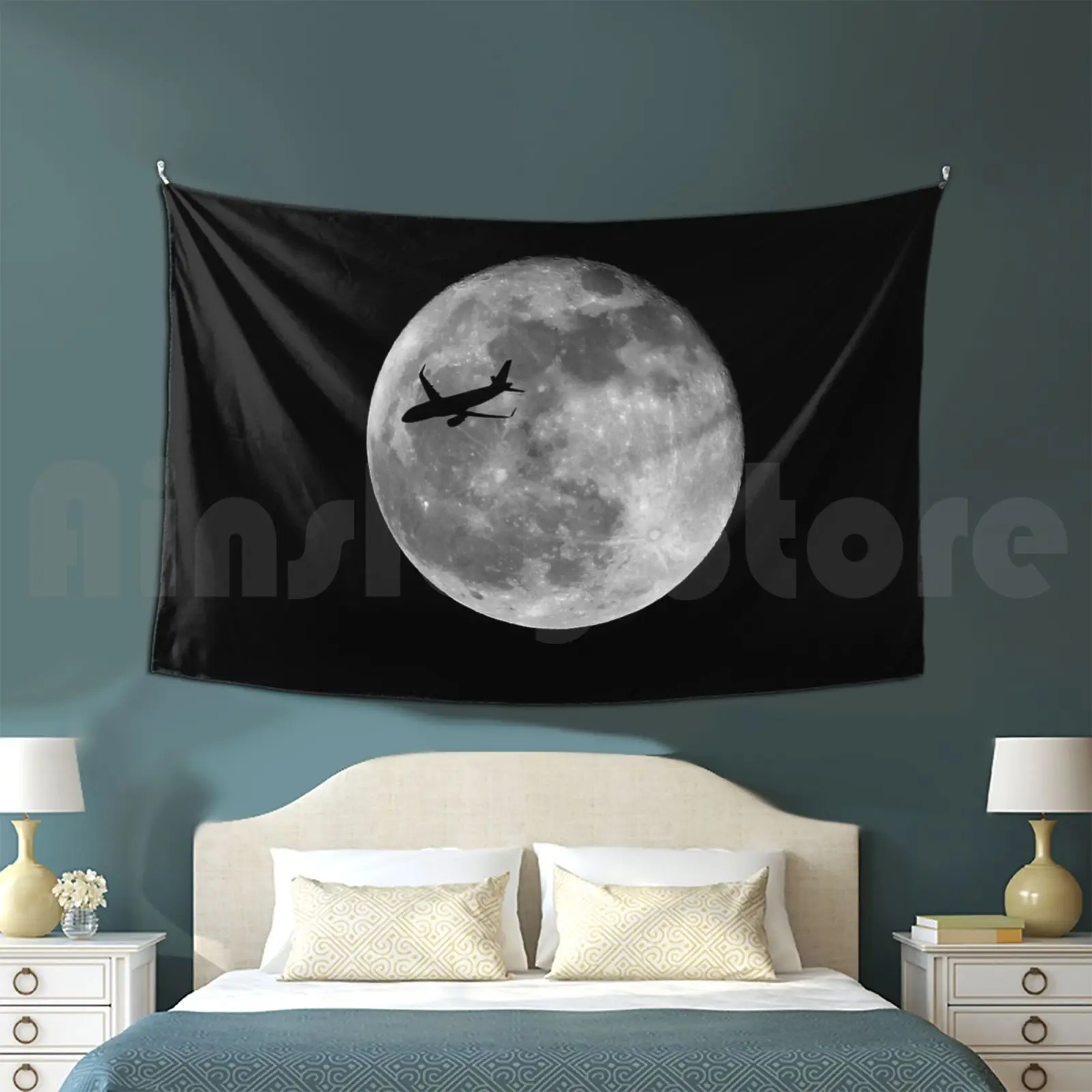 Airbus A320 The Moon Tapestry Living Room Bedroom Moon Airbus Plane Jet A320 A320 200 Sharklets Winglets Passenger