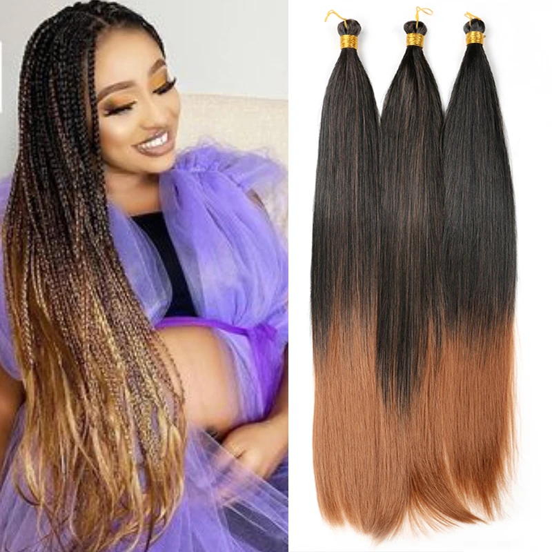 Long Straight Synthetic Bulk Extensions 22Inch High Temperature Hair Bundles For Braiding Crochet Hair Black Brown Burgundy