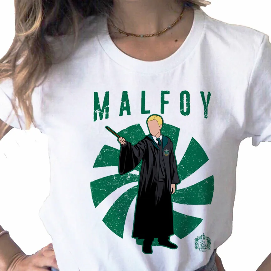 Summer New Anime Draco Malfoy shirt stampa T-shirt da donna casual base o-colletto camicia bianca manica corta Tshirt da donna, Drop Ship