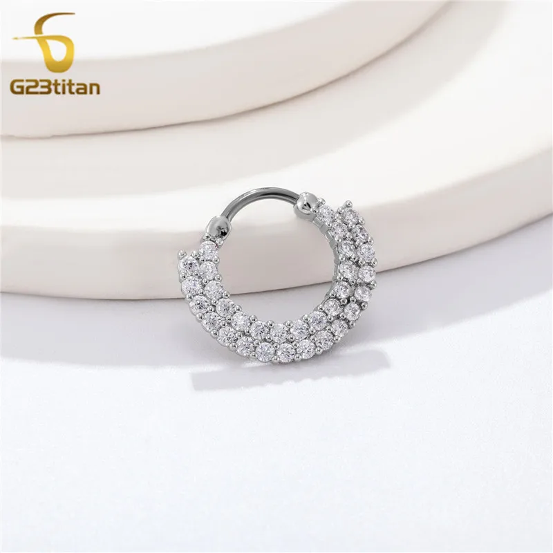 Cubic Zirconia Nose Hoops Septum Clickers Daith Earrings Titanium Piercing Body Jewelry 16G Ear Cartilage Helix Lobe Rings