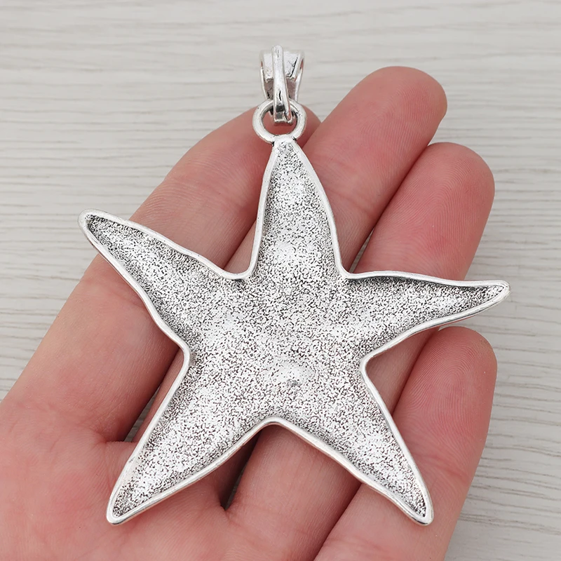 3 x Large Hammered Starfish Charms Pendants for Necklace Jewelry Making Findings 73x68mm