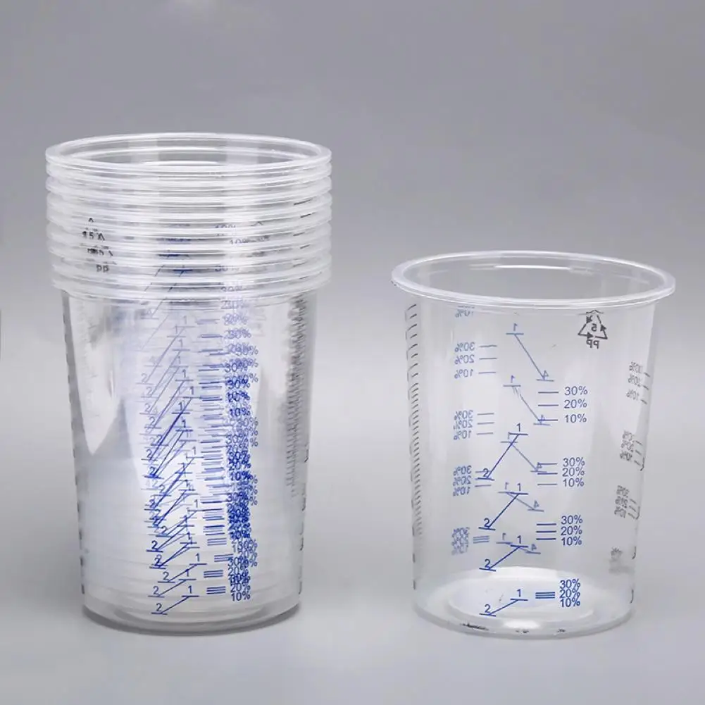 Taza medidora graduada para mezclar líquidos, recipiente de plástico transparente para pintura, 10 piezas, 600ml