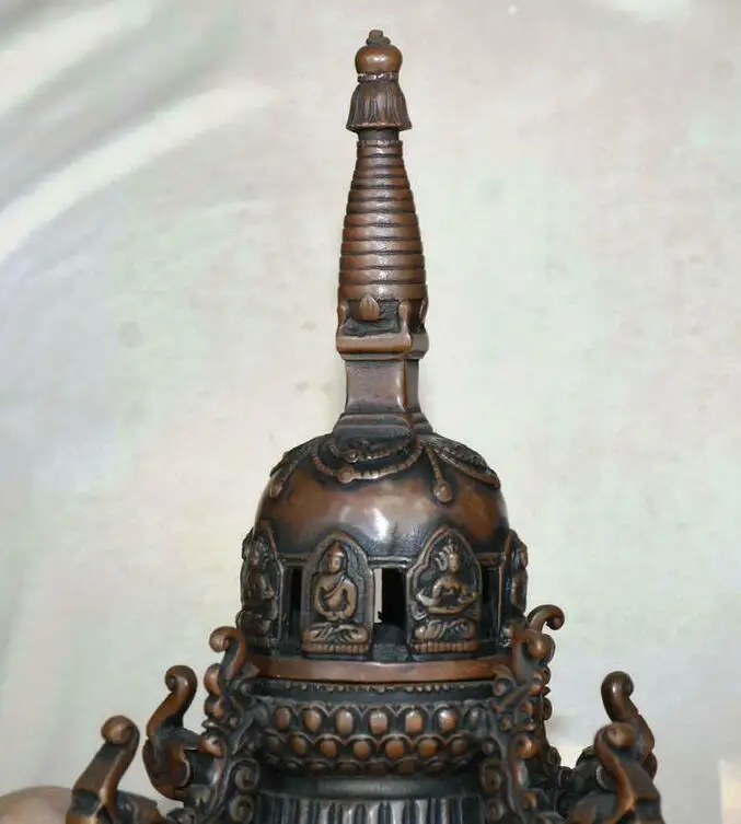 Old Tibet Buddhism Temple Red Bronze Buddha Beast Stupa Pagoda Tower Statue