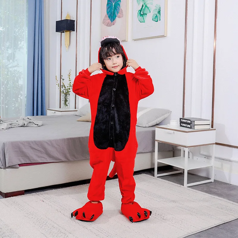 New Flannel Red Dragon Cartoon Animal One-piece Pajamas Winter And Spring Couples Parent-child Convenient Toilet Pajamas