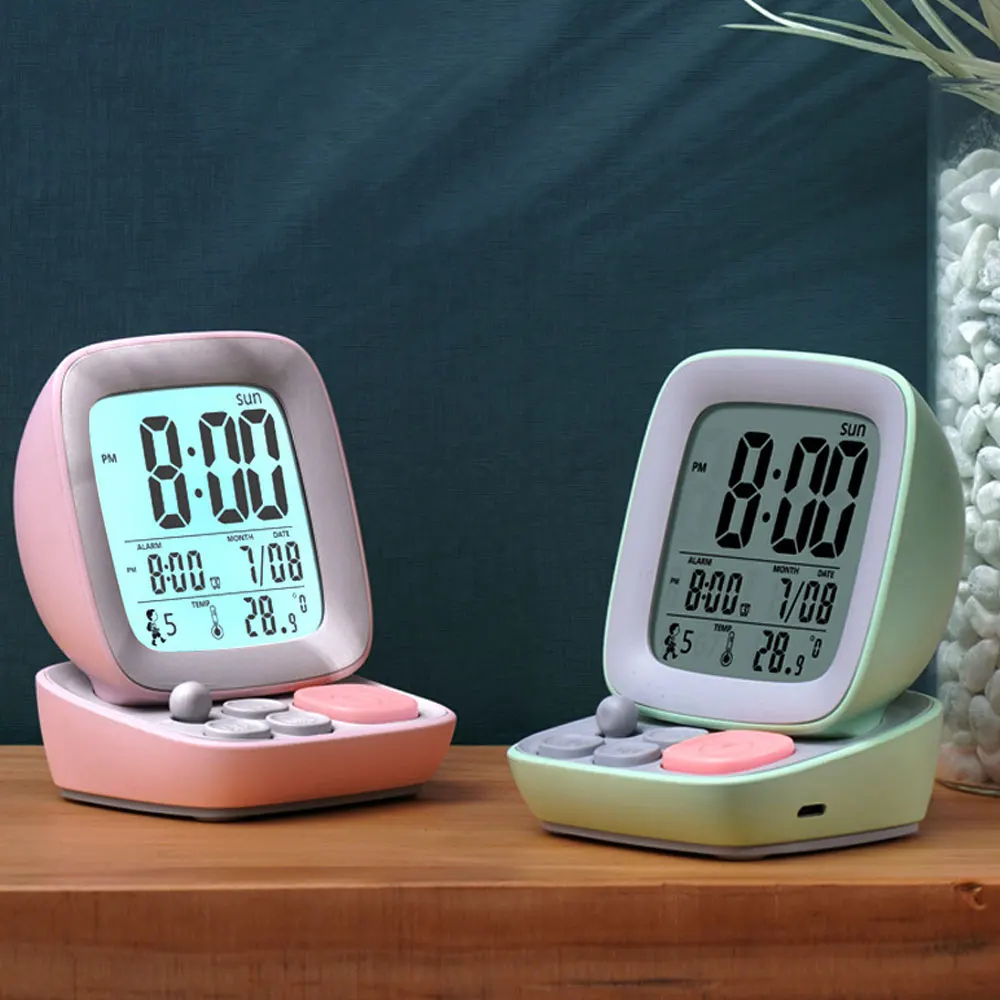 Alarm Clock Retro Small Computer Children\'s Digital Table With Lamp Electronic Bedroom Bedside Living Room Simple Silent Gift