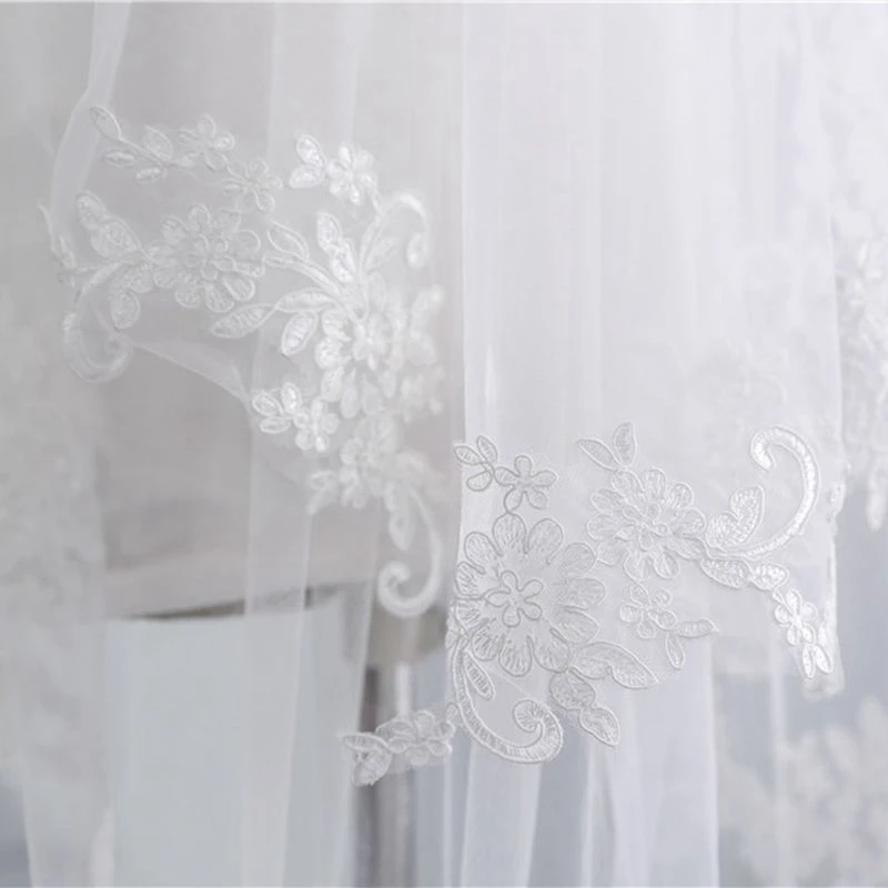 New Arrival Lace Appliques Two-Layer Wedding Veil Handmade Bridal veils Bride Mariage Bridal Headwear Wedding Accessories Voile