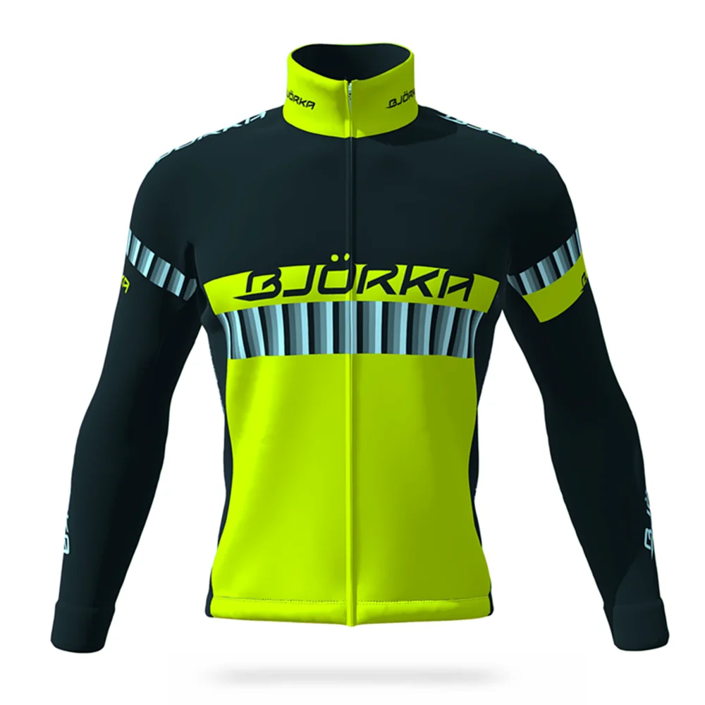 BJORKA Winter Cycling Maillot Thermaque Zenith Jaune Tops Men\'s Long Sleeve Bicycle Jackets Ciclismo Fleece Jerseys Bike Apparel