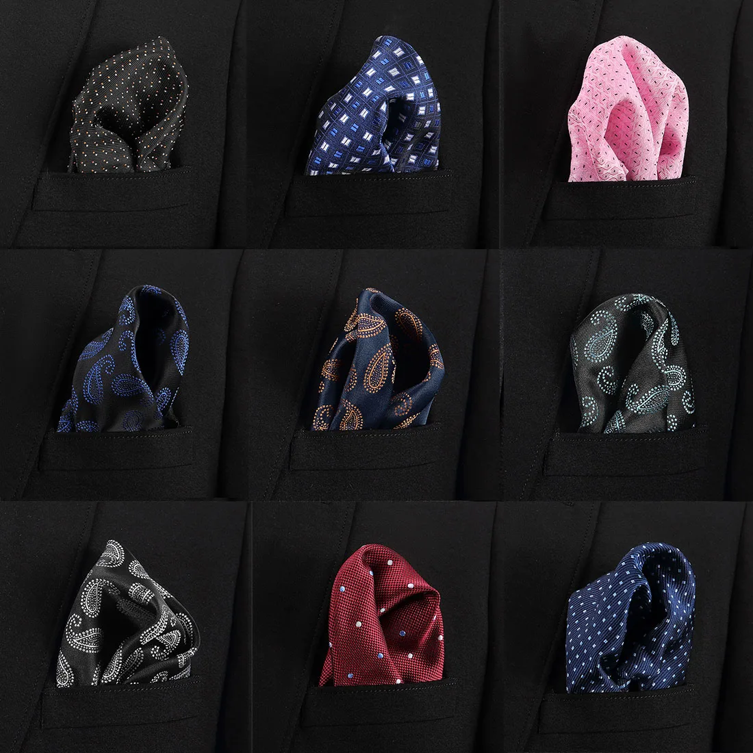 Fashion Silk Hankerchief Scarves Vintage Hankies Men\'s Pocket Square Handkerchiefs Striped Solid Snot Rag 22*22 cm