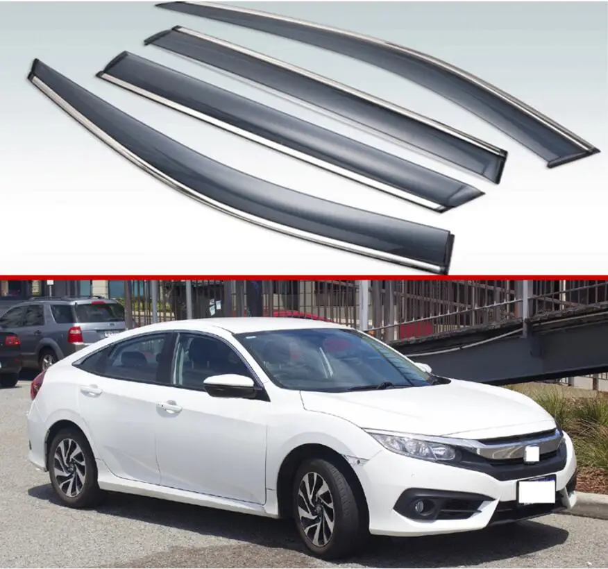 For Honda Civic 10 2016 2017 2018 2019  Plastic Exterior Visor Vent Shades Window Sun Rain Guard Deflector