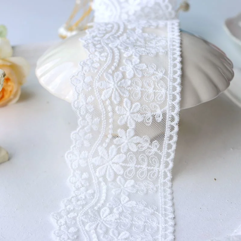 7CM Wide White Exquisite Cotton Thread Mesh Embroidery Ribbon Sofa Cloth DIY Garment Collar Wedding Headwear Lace Accessories