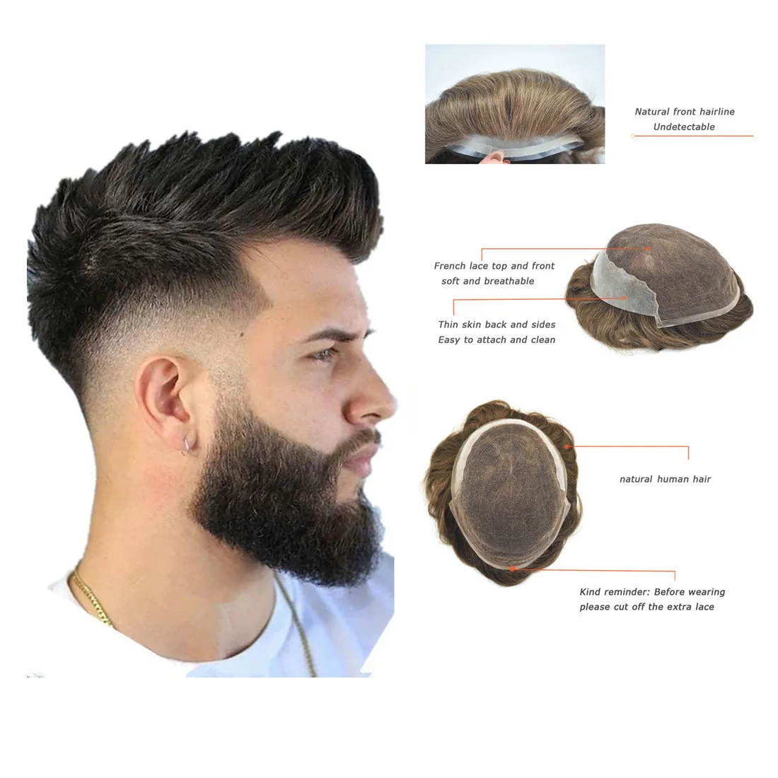 Parrucca da uomo all'ingrosso Q6 Toupee 100% capelli umani per sistema di sostituzione degli uomini 5 colori