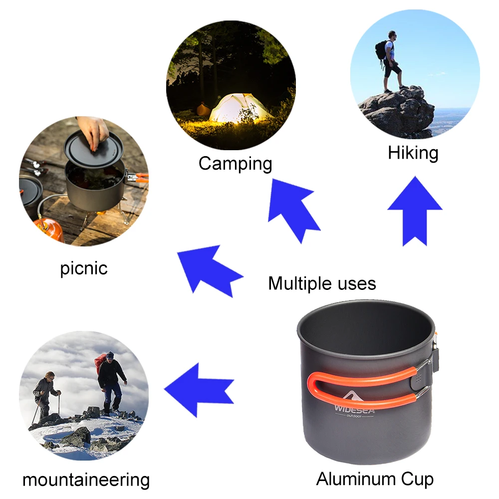 Widesea Camping Aluminum Mug Outdoor Coffee Cup Tourism Tableware Picnic Cooking Equipment Supplies Tourist Trekking Hiking