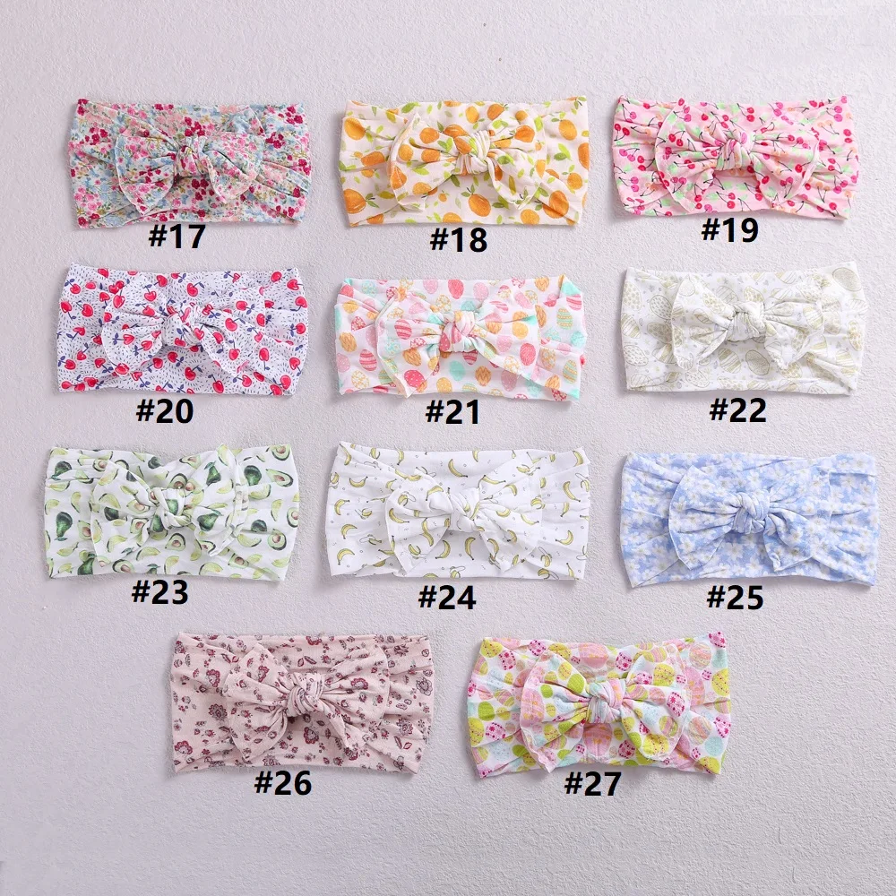 27 PCS, 2021 New Soft Printed Knot Bow Baby Nylon Headband, Wide Floral Nylon Turban Head wraps Newborn Baby Hair Accessories