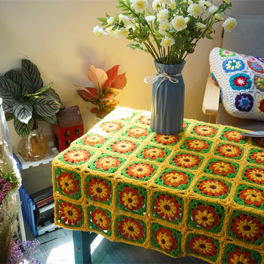 Handmade crochet Sunflower cushion  fashion crochet blanket felt pastoral style sofa cushion housewarming gift 15.5in