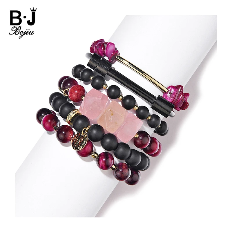 

2021 Fashion Women Multi-layer Bracelets & Bangles New Leaf Cuff Natural Stone Tiger Eye Agates Crystal Bracelet Set BCSET319