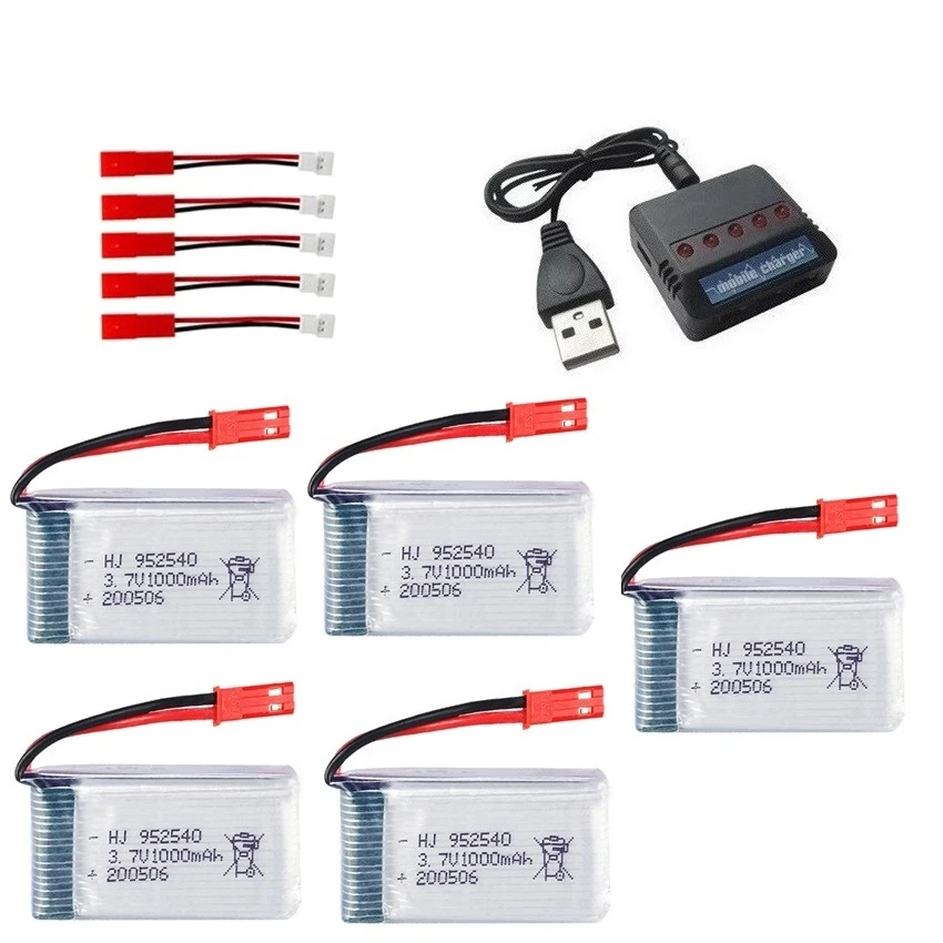 (JST) 3.7V 1000mAh 25c Lipo batteria e caricabatterie per Syma X5 X5C X5SC X5SW TK M68 CX-30 K60 905 V931 RC Quadcopter vs 3.7V 800mAh