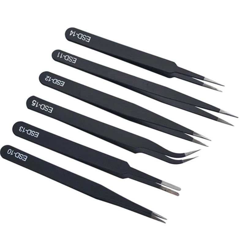 1PCS ESD Antistatic Tweezers 1.5MM Stainless Steel Electronic Maintenance Tools Curved Straight Precision Tweezer Repair Tools