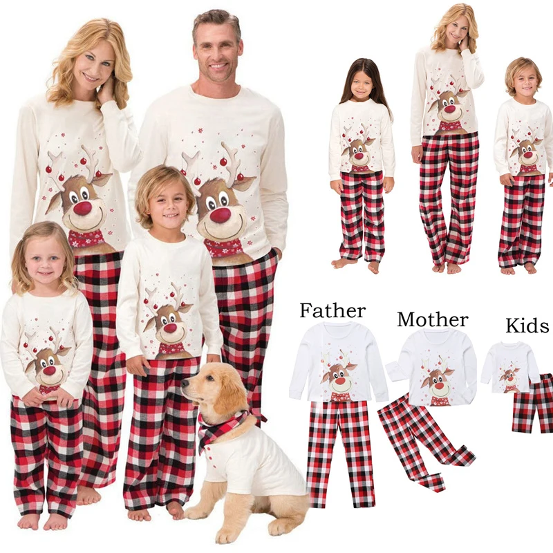 2022 Family Christmas Pajamas Set Deer Adult Women Father Girl Kids Clothes Xmas Pyjamas Sleepwear Matching Outfit Top+Pants