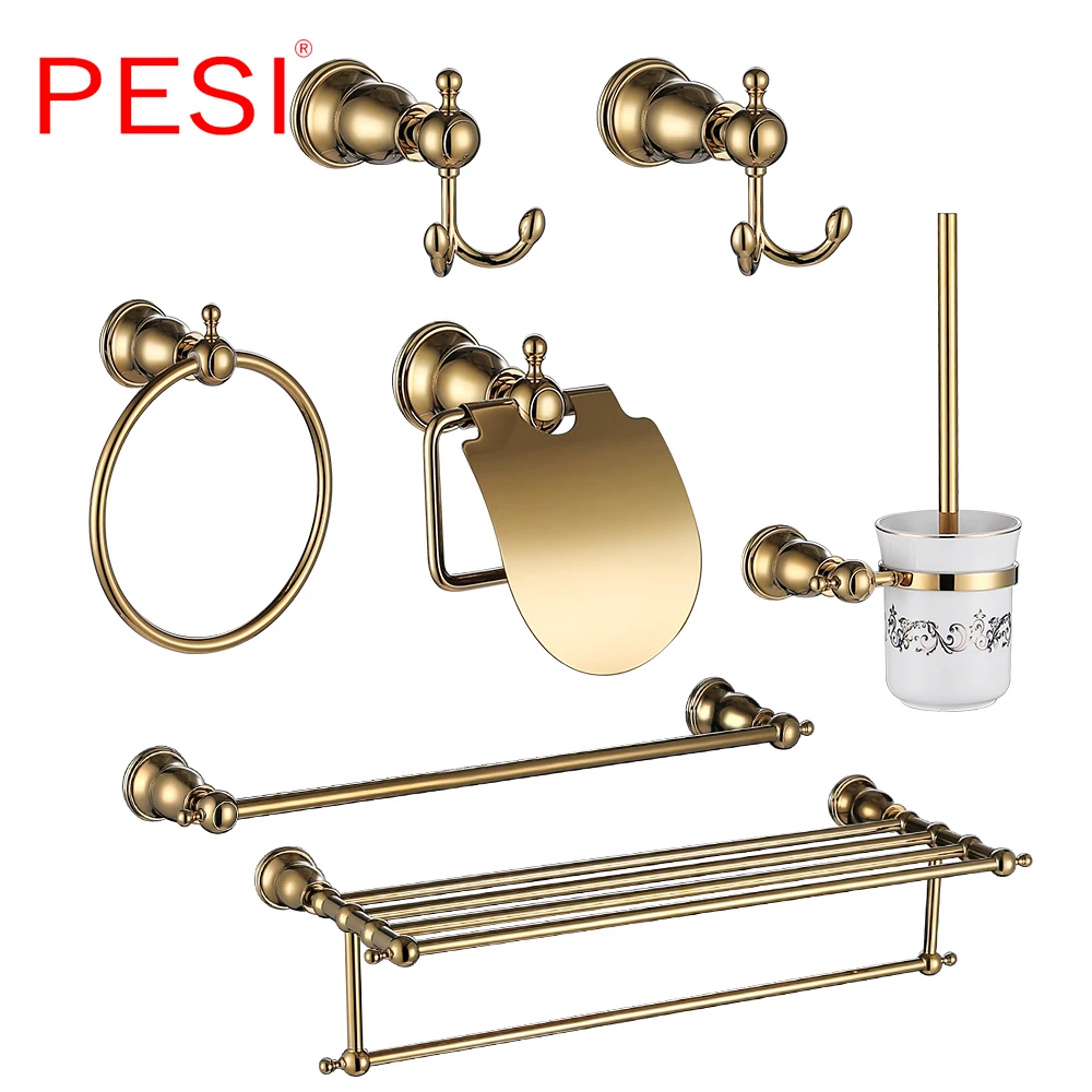 Bathroom Hardware Set Gold Robe Hook Towel Rail Bar Rack Bar Shelf Tissue Paper Holder Toothbrush Holder Bathroom Accessories.