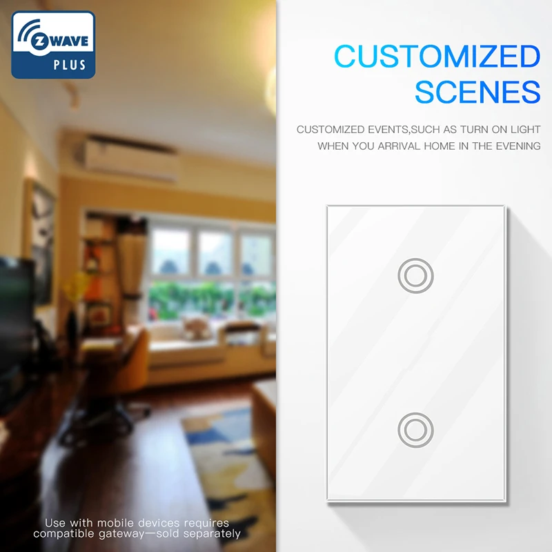 COOLCAM Z-wave US Wall Switch 1/2/3 Gang US 908.4MHz Z Wave Wireless Home Automation Remote Control Touch Sensitive Wall Switch