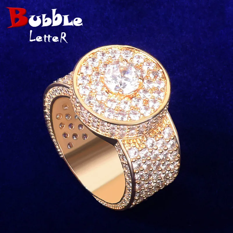 Bubble Letter Wedding Ring for Men Gold Color Plated Full Cubic Zircon Fashion Rock Hip Hop Jewelry