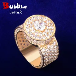 Bubble Letter Wedding Ring for Men Gold Color Plated Full Cubic Zircon Fashion Rock Hip Hop Jewelry
