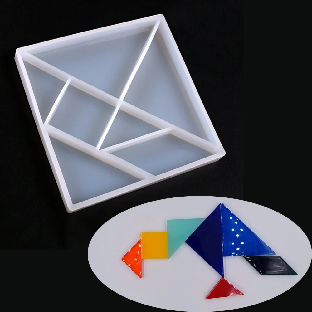 Silicone Mold for jewelry tools 1=7pcs Tangram geometry shape Pendant Resin epoxy Silicone Mould handmade decoration