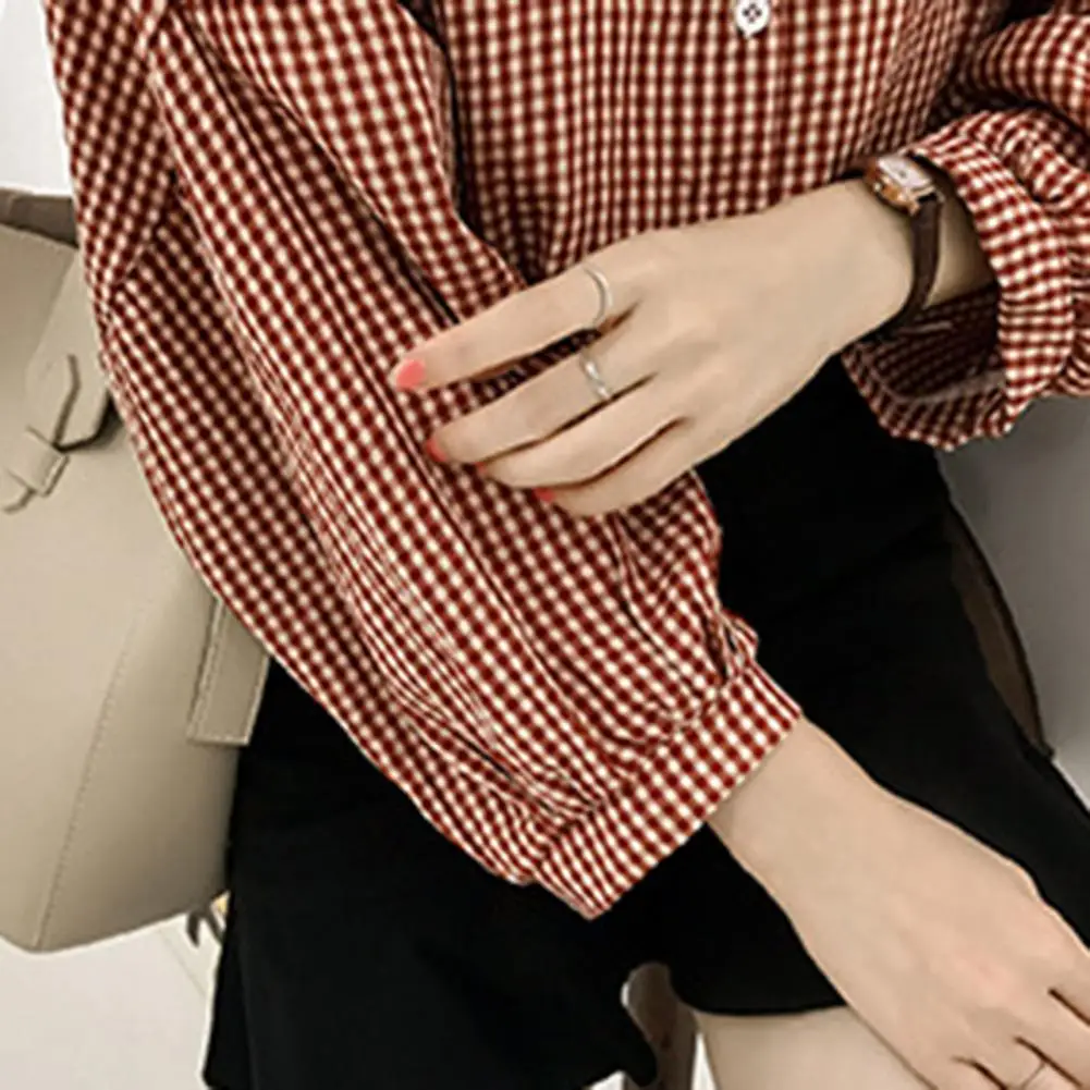 Blouse Women Long Sleeves Loose Female Shirts Lantern Sleeves Plaid Shirt Top Office Lady Blouses Blusas